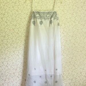 Sue Wong White and Silver Dress 90s/ 2000s  Size Medium